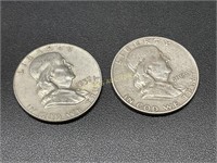 2 FRANKLIN HALF DOLLARS 1957 AND 1954