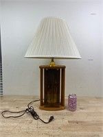 Vintage oak wood smoked glass gold metal lamp