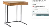 Pecan Wood and Metal Laptop Table with Drawer