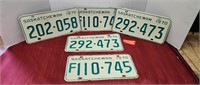 5 Vintage 1970's License Plates