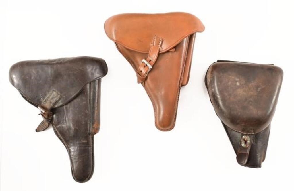 (3) Military Vintage Leather Flap Holsters
