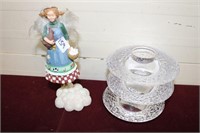 Jim Shore Porcelain Angel & Glass Candle Holders