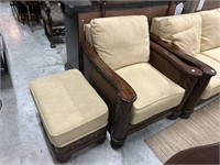 Tan Upholstered Accent Chair and Ottoman