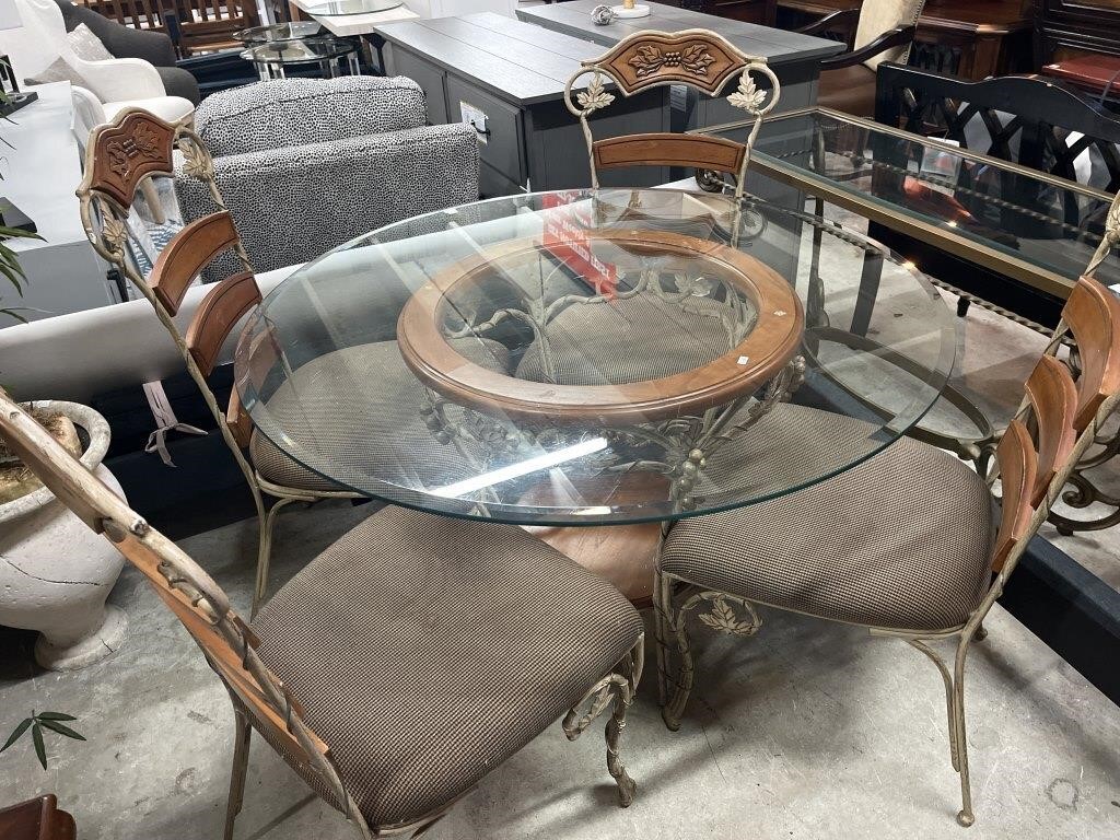 Metal Glass Top Round Dining Table with 4