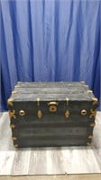 Vtg Steamer Trunk/with Gold Coloroed Metal