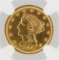 1854 Quarter Eagle NGC AU58 $2.50