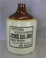 RW 1 gal Potters Excursion 1915 brown top jug