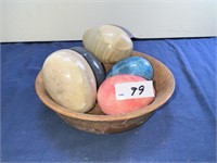 MARBLE EGGS IN WOODEN BOWL