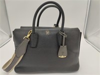 Dark Gray Pebble Leather Top Handle Tote Bag