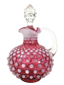 Fenton Cranberry & Opalescent Hobnail Glass Cruet