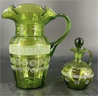 Antique Victorian Emerald Vase & Ewer