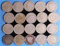 Twenty Liberty Head Silver V Nickel Coins