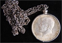 1964 Kennedy Half-Dollar Silver Coin on Chain