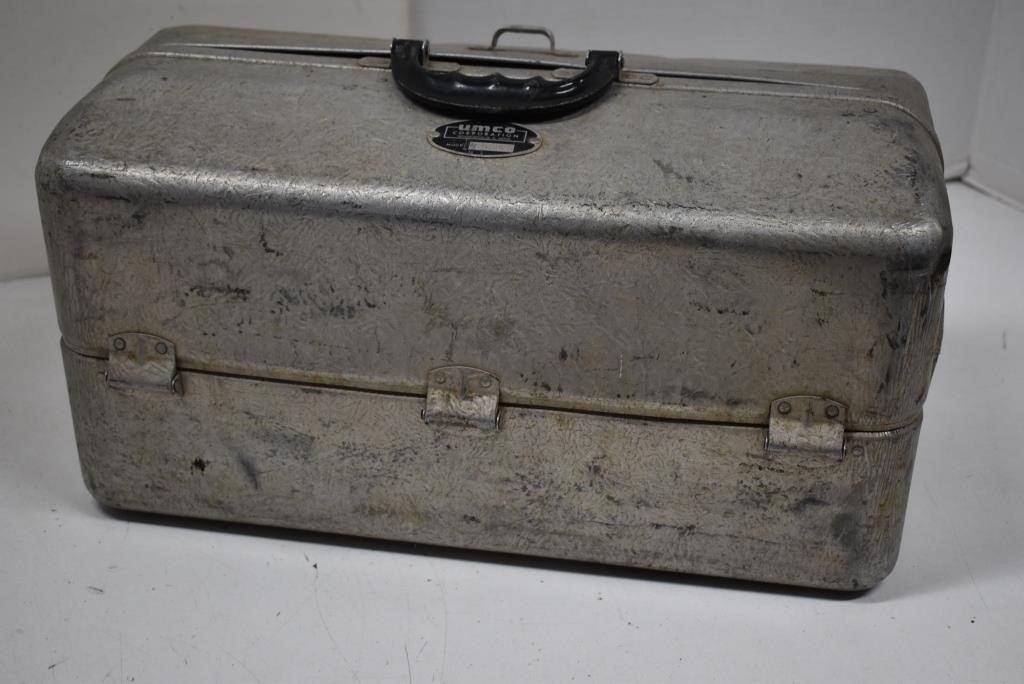 Vintage Umco 6-Tray Tackle Box w/65 Lures/Bait