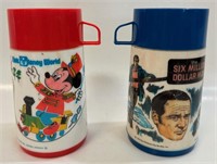 6 MILLION DOLLAR MAN & MICKEY MOUSE THERMOSES