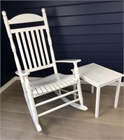 White Wood Rocking Chair & Slatted Top Side Table