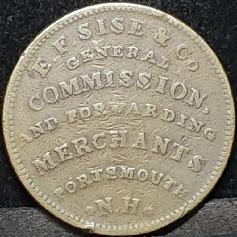 1837 Hard Times Token Large Cent Portsmouth NH