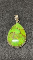 Vintage Sterling Silver Large Green Agate Stone Pe