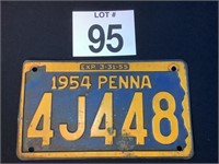 1954 PA LICENSE PLATE