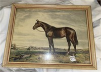 Framed vintage print of a horse. Signature looks