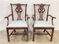 Wooden Carved Arm Chairs w/ Upholstered Seats