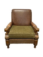 Large Wood Frame Leather Accented Chair