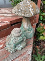 Frog and Toadstool Concrete Yard Ornament