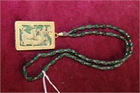 Green Necklace w/ carved squared green pendant