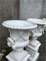 Pair of Regency Style Cast Iron Urns on Stands