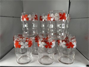 11 Vintage Libbey Red & White Clover Juice Glasses