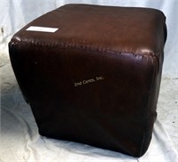 Padded Brown Leather Accent Block Stool