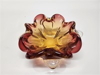 VINTAGE MURANO GLASS RED / AMBER CANDY DISH