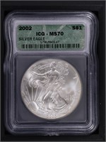 2002 $1 American Silver Eagle ICG MS70 Perfect!