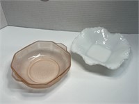 Anchor Hocking Pink Bowl and Milk Glass Candy Dish