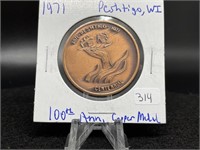 1971 Peshtigo, WI 100th Ann. Copper Medal