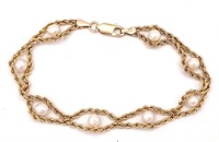 Ladies 10K Yellow Gold Pearl Rope Bracelet