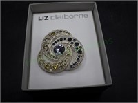 Liz Claiborne Vintage Silver/Crystal Swirl Brooch
