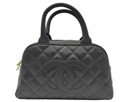 CC Black Quilted Grained Leather Bowler Bag