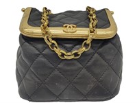 CC Black Quilted Leather Gold Toned Small Pouch