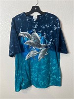 Vintage Blue Rock Tie Dye Dolphins Shirt