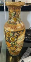 Gorgeous Asian vase artisan detail 28” gold blue