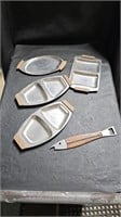 MCM Stainless Serving Trays with Wood Handles