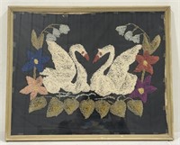 (W) Handmade Cross Stitch Swans Artwork.