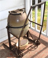 Vintage Butter Churn Crock on Metal Stand