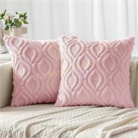 MIULEE Light Pink Plush Pillow Covers 18x18