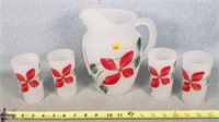 Vintage Hand Painted Frosted Water Pitcher Set