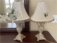 Set of Decorative White Floral Lamps Tassel Shades