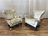 Pair Faux Silver Leather MCM Style Chairs