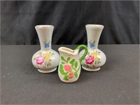 Mini Porcelain Vases and Signed Pitcher