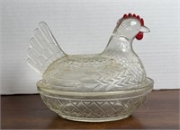 HAND PAINTED GLASS HEN ON NEST